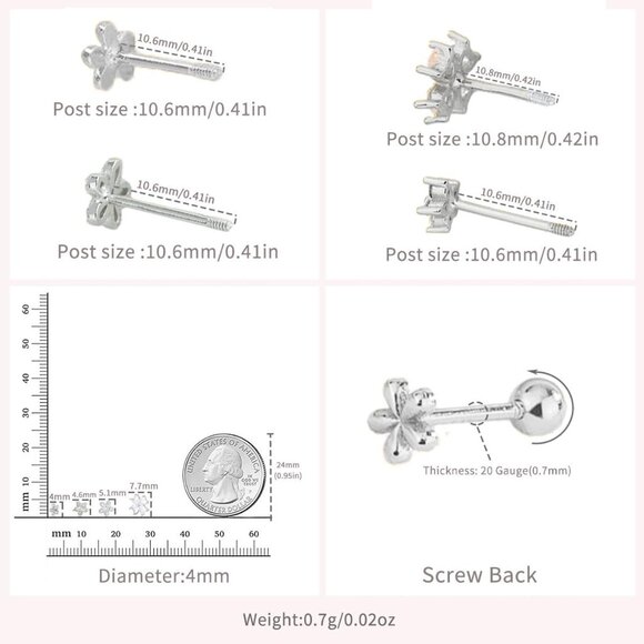 Silvery Metal CZ Flower Stud Earrings for Women, Mini Floral, Screw Back, Gift B - Picture 6 of 6